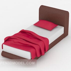 Red Single Bed Hotel Durniture 3d model