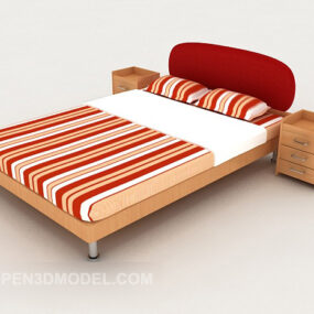 Red Striped Double Bed 3d model