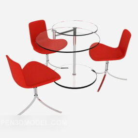 Red Stylish Simple Table Chair Set 3d model