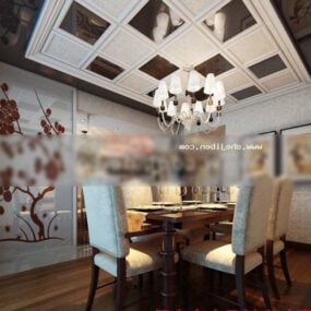 Restaurant With Ceiling Decoration 3d model