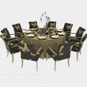 Ресторанна вечірка Круглий стіл зі стільцями 3d модель