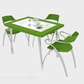 كرسي طاولة مطعم بسيط أخضر نموذج ثلاثي الأبعاد
