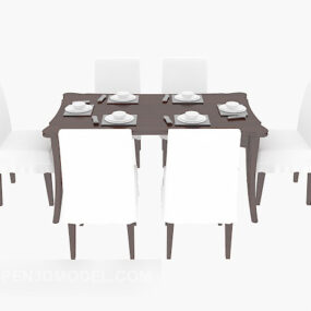 रेस्तरां छह टेबल कुर्सियाँ सेट 3डी मॉडल