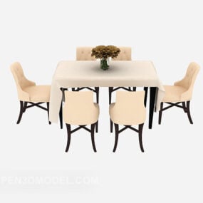 Restaurant Solid Wood Dinning Table Chairs 3d model
