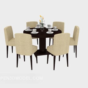 Restaurant Dining Table 5 Chairs Set 3d model