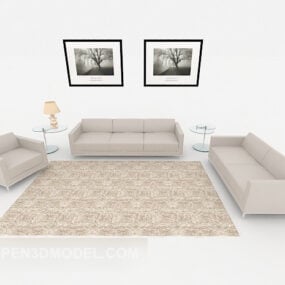 דגם 3D עם ספה משולבת פשוטה לבית רייס לבן