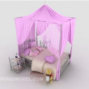 Romantic Warm Double Bed 3d model