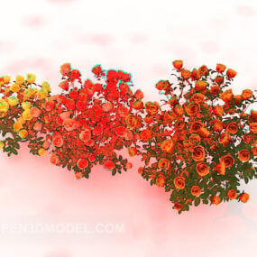 نموذج شجيرات زهرة نبات الورد ثلاثي الأبعاد