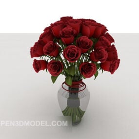 Juego de decoración de jarrón con rosas modelo 3d