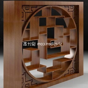 Mô hình 3d tủ trưng bày gỗ tròn Bogu Rack