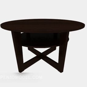 שולחן צד עגול מעץ כהה דגם תלת מימד