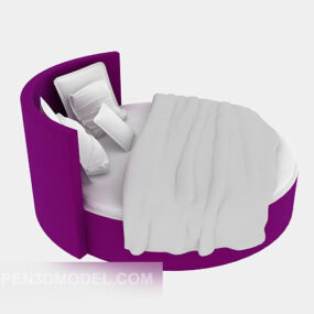 Μονό Στρογγυλό Κρεβάτι Μωβ Χρώμα 3d μοντέλο