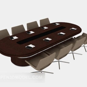 Ronde massief houten vergadertafel 3D-model