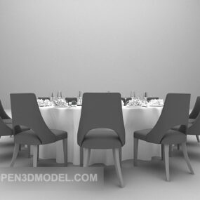 Dinning Round Table And Chair 3d model