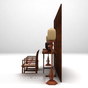 Screen Partition With Chair And Lamp 3d model