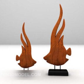 Escultura de peixe em madeira no suporte Modelo 3D