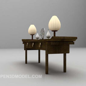 Mesa de entrada de madeira com lâmpada Modelo 3D