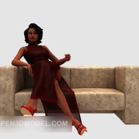 Beauty Dress Girl on Sofa Chair 3d model