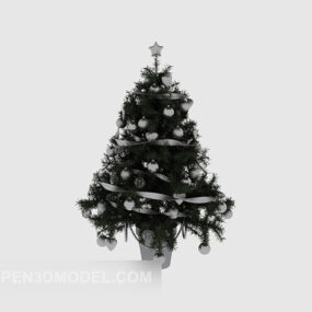 Silver Christmas Tree With Decoration 3d model