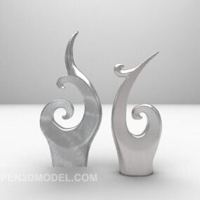 Silberförmige gebogene Skulptur, dekoratives 3D-Modell