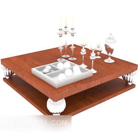 Simple European Solid Wood Coffee Table 3d model