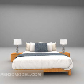 نموذج بسيط لسرير بإطار خشبي ثلاثي الأبعاد
