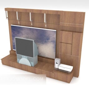 3д модель простой ТВ-стены с деревянной мебелью