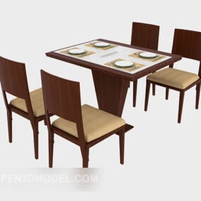 Table à manger élégante et élégante en bois massif modèle 3D