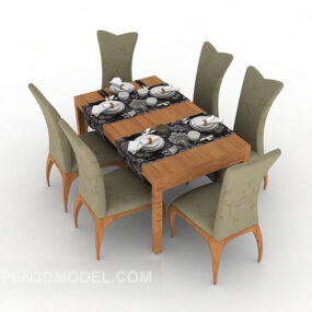 Stylish Solid Wood Dining Table Chair 3d model