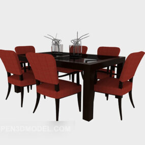 Simple And Stylish Wooden Table Chair Set 3d model