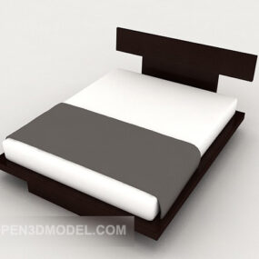 간단한 침대 어두운 나무 3d 모델