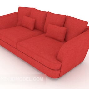 Simple Big Red Double Sofa 3d model