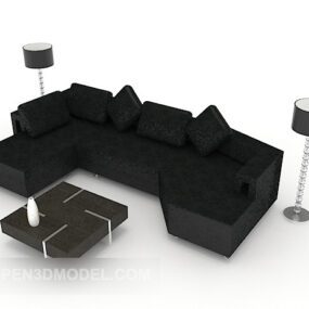 Canapé multijoueur d'affaires noir simple modèle 3D