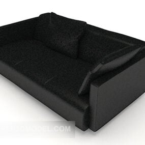 Simple Black Leather Double Bed 3d model