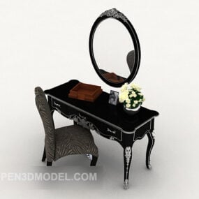 Simple Black Dresser With Round Mirror 3d model