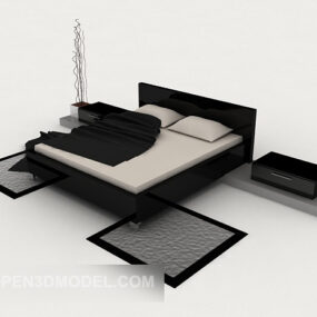 Simple Black Grey Double Bed 3d model