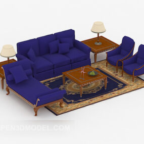 Set Sofa Biru Mudah model 3d