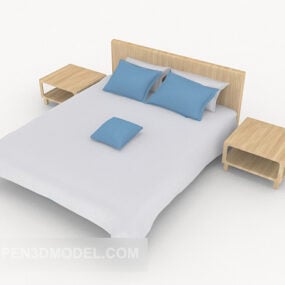 Simple Blue Double Bed 3d model