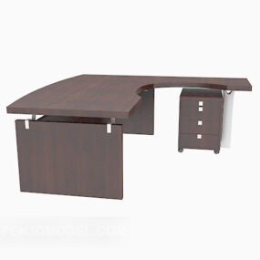 Enkel brunt massivt trä skrivbord 3d-modell