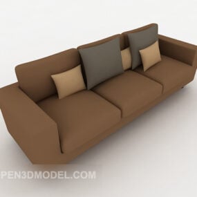 Simple Brown Three-person Sofa 3d model
