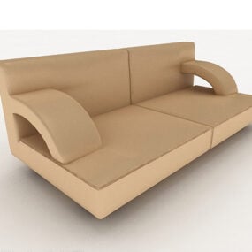 Simple Casual Brown Double Sofa 3d model