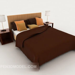Simple Dark Red Double Bed 3d model