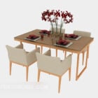 Simple Dining Table Chair With Flower Vase