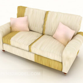 Modelo 3d de sofá duplo de tecido simples