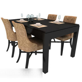 Modelo 3d de mesa de jantar simples para quatro pessoas