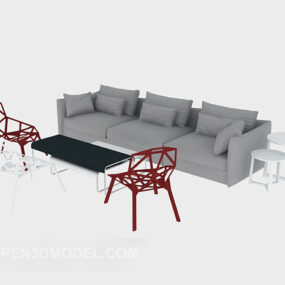 Yksinkertainen harmaalinjainen sohvasarja 3D-malli