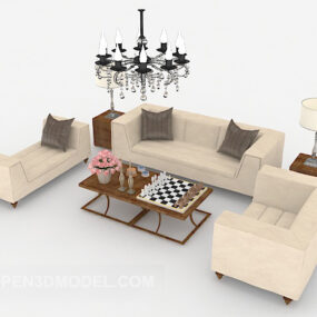 Simple Home Beige Sofa Sets 3d model