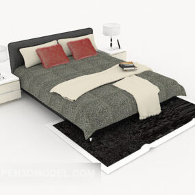 Simple Home Grey Double Bed 3d model
