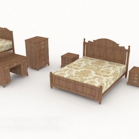 Simple Home Solid Wood Double Bed 3d model