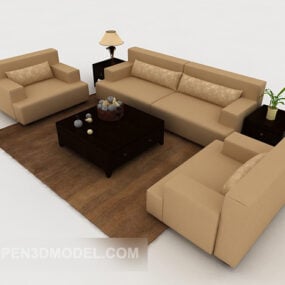 Proste jasnobrązowe zestawy sof domowych Model 3D